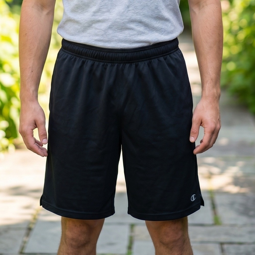 Champion Mens Black Athletic Training Shorts Mesh Performance Gym 4801